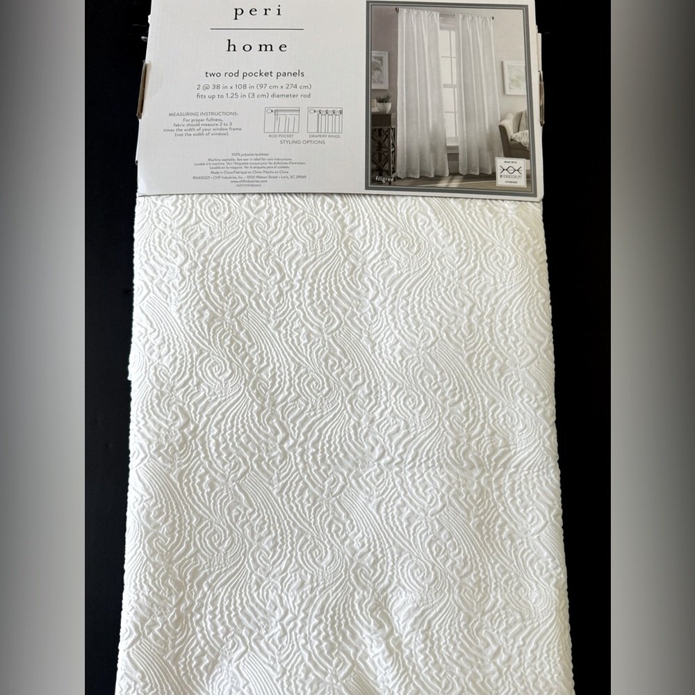 🎁Peri Home 2 Pack Rod Pocket Panel Set - 38” x 108” - Swirl MICROSCULPT - White